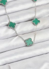 316L Çelik Zincir Gümüş Renk Yeşil Yonca Kadın Kolye