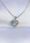 316L Çelik Zincir Gümüş Renk Zirkon Taşlı Charm Kalp Kolye