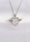 316L Çelik Zincir Gümüş Renk Zirkon Taşlı Kanatlı Kalp Kolye