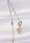 316L Çelik Zincir Gümüş Renk Zirkon Taşlı Tasarım Altın Renk Kalp Kolye