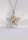 316L Çelik Zincir Gümüş Renk Zirkon Taşlı Tasarım Altın Renk Yıldız Kolye