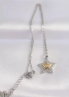 316L Çelik Zincir Gümüş Renk Zirkon Taşlı Tasarım Altın Renk Yıldız Kolye
