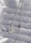 316L Çelik Zincir Mermer Desenli Gümüş Renk Zirkon Taşlı Kalp Model Kolye