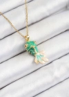 316L Çelik Zincir Yeşil Balık Model Gold Renk Kadın Kolye