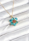 316L Çelik Zincirli Mavi Çiçek Model Kadın Kolye
