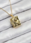 316L Çelik Zirkon Taşlı Açılabilr Kapaklı Kitap Model Gold Renk Kadın Kolye