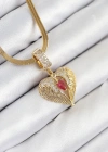 316L Çelik Zirkon Taşlı Kanatlı Kalp Model Gold Renk Kadın Kolye
