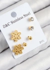316L Çelik Zirkon Taşlı Kar Tanesi Model Gold Renk Kadın Set Küpe