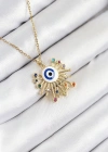 316L Çelik Zirkon Taşlı Nazar Model Gold Renk Kadın Kolye