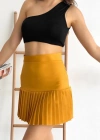 Altı pliseli mini etek hardal s24705
