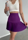 Altı pliseli mini etek Mor s24705