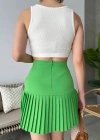 Altı pliseli mini etek yeşil s24705