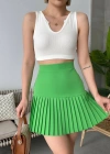 Altı pliseli mini etek yeşil s24705