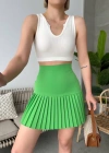 Altı pliseli mini etek yeşil s24705