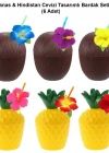 Ananas&Hindistan Cevizi Tasarımlı Pipetli Bardak Seti (6 Adet)