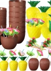 Ananas&Hindistan Cevizi Tasarımlı Pipetli Bardak Seti (6 Adet)