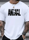 ANIMAL Desen Baskı Erkek Oversive Tişört, Grafik Tişört Erkek Yazlık Outdoor Kıyafetleri, Sporda ve Günlük Giyime Uygun - Beyaz