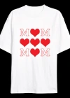 Anneler Gününe Özel Tasarım MOM Kalp Baskılı T-shirt - Beyaz