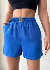 Armalı keten şort saks mavisi s251003