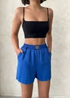 Armalı keten şort saks mavisi s251003