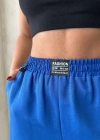 Armalı keten şort saks mavisi s251003