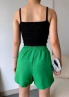 Armalı keten şort yeşil s251003