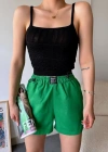 Armalı keten şort yeşil s251003