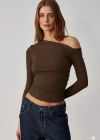 Asimetrik yaka bluz kahve pt