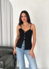Askılı Dekolte deraylı bluz crop - Siyah