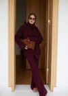 Aurane Bordo Atkılı Saç Örgülü Triko Pantolon Takım