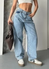 Baggy kar yıkama orta mavi jeans pantolon d2007