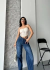 Baggy süper taş bıyık yıkama koyu mavi jeans pantolon d2007
