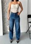 Baggy süper taş bıyık yıkama koyu mavi jeans pantolon d2007