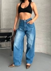 Baggy süper taş bıyık yıkama mavi jeans pantolon d2007