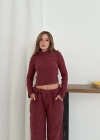 Balıkçı yaka örme takım bordo st265865