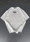 Baskılı Oversize Bisiklet Yaka T-shirt - Beyaz