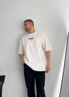Baskılı Oversize Bisiklet Yaka T-shirt - Beyaz