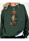 Bear Baskılı Oversize Kesim Uzun Kollu Organik Pamuk Sweatshirt