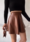Beli lastikli deri etek kahve s24599