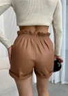 Beli lastikli deri şort kahve H24605