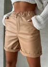 Beli lastikli duble paça deri şort bej w24755