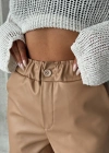 Beli lastikli duble paça deri şort bej w24755