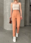 Beli lastikli karamel pantolon