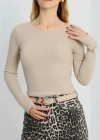 Bisiklet Yaka Parmak Geçmeli Kaşkorse bluz bej a3829
