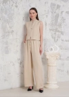 Broşlu yelek pantolon takım bej s255821
