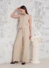 Broşlu yelek pantolon takım bej s255821