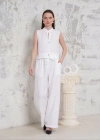 Broşlu yelek pantolon takım beyaz s255821