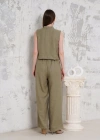 Broşlu yelek pantolon takım haki s255821