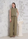 Broşlu yelek pantolon takım haki s255821