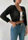 Büyük düğmeli delikli hırka siyah